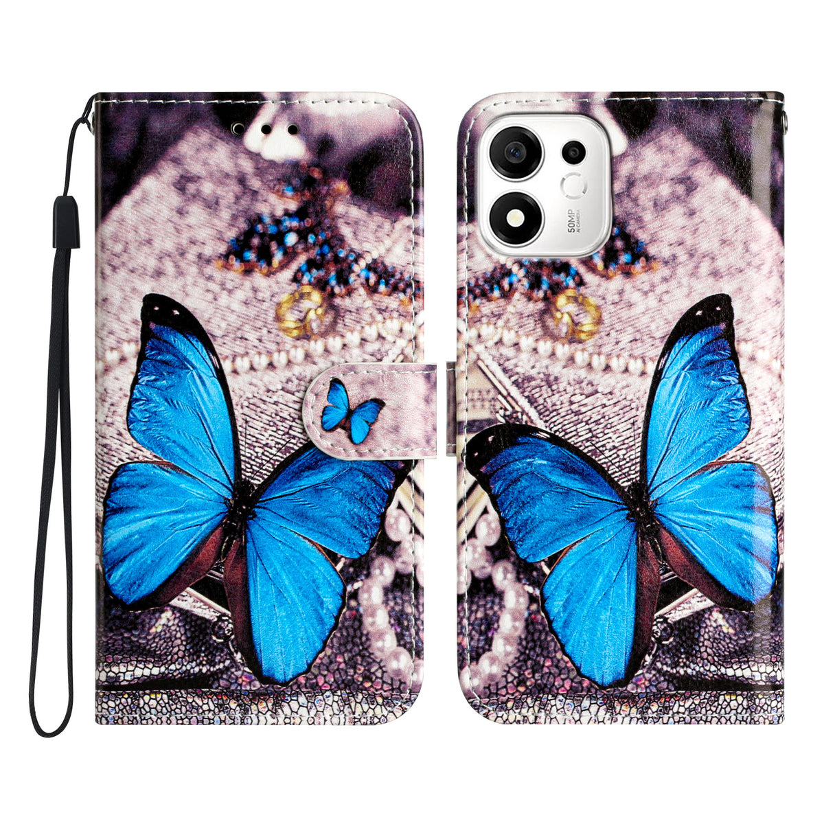 For Honor X7e Plus 5G / Honor 600 Smart 5G Wallet Case  Printed Pattern PU Leather Stand Phone Cover with Strap