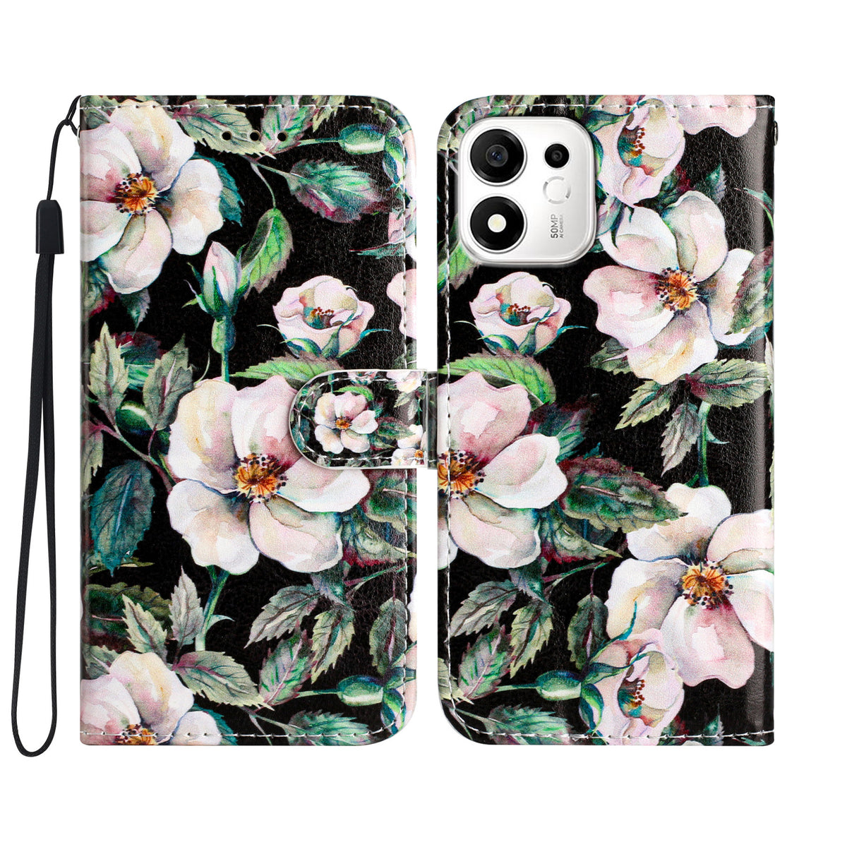For Honor X7e Plus 5G / Honor 600 Smart 5G Wallet Case  Printed Pattern PU Leather Stand Phone Cover with Strap