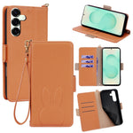 For Samsung Galaxy S25+ Case Cute Bunny Design PU Leather Wallet Phone Cover with Detachable Wrist Strap