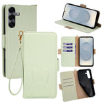 For Samsung Galaxy S25 Wallet Case PU Leather Rabbit Imprinted Phone Cover with Detachable Wrist Strap