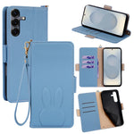 For Samsung Galaxy S25 Wallet Case PU Leather Rabbit Imprinted Phone Cover with Detachable Wrist Strap