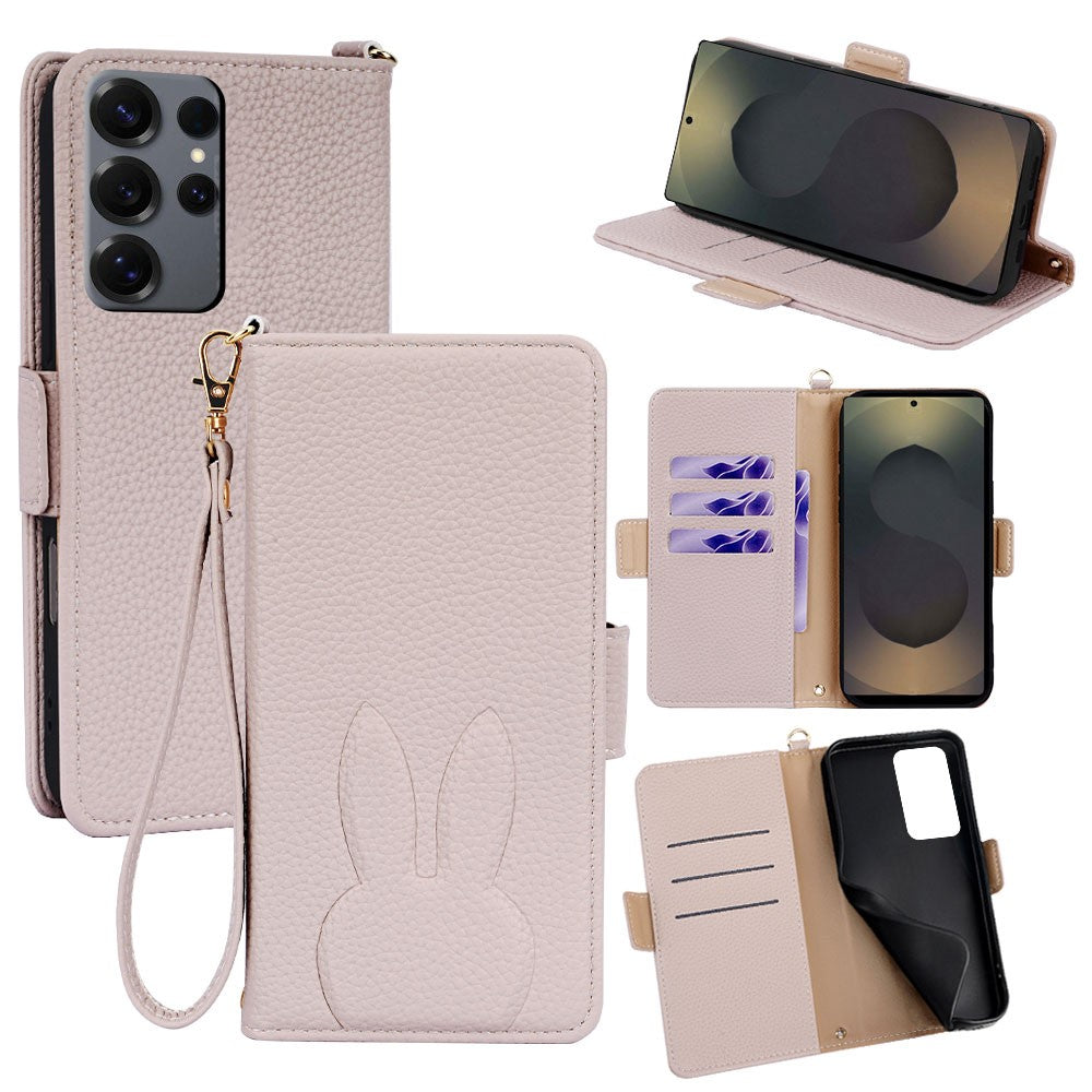 Samsung Galaxy S25 Ultra Plånboksfodral PU-läder med kanintryck och avtagbar handledsrem