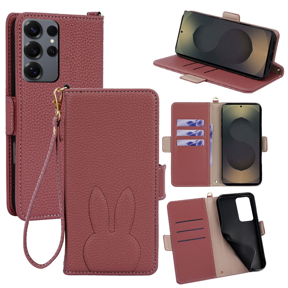 Samsung Galaxy S25 Ultra Plånboksfodral PU-läder med kanintryck och avtagbar handledsrem