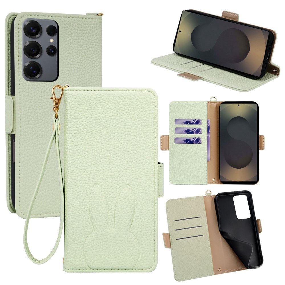 Samsung Galaxy S25 Ultra Plånboksfodral PU-läder med kanintryck och avtagbar handledsrem