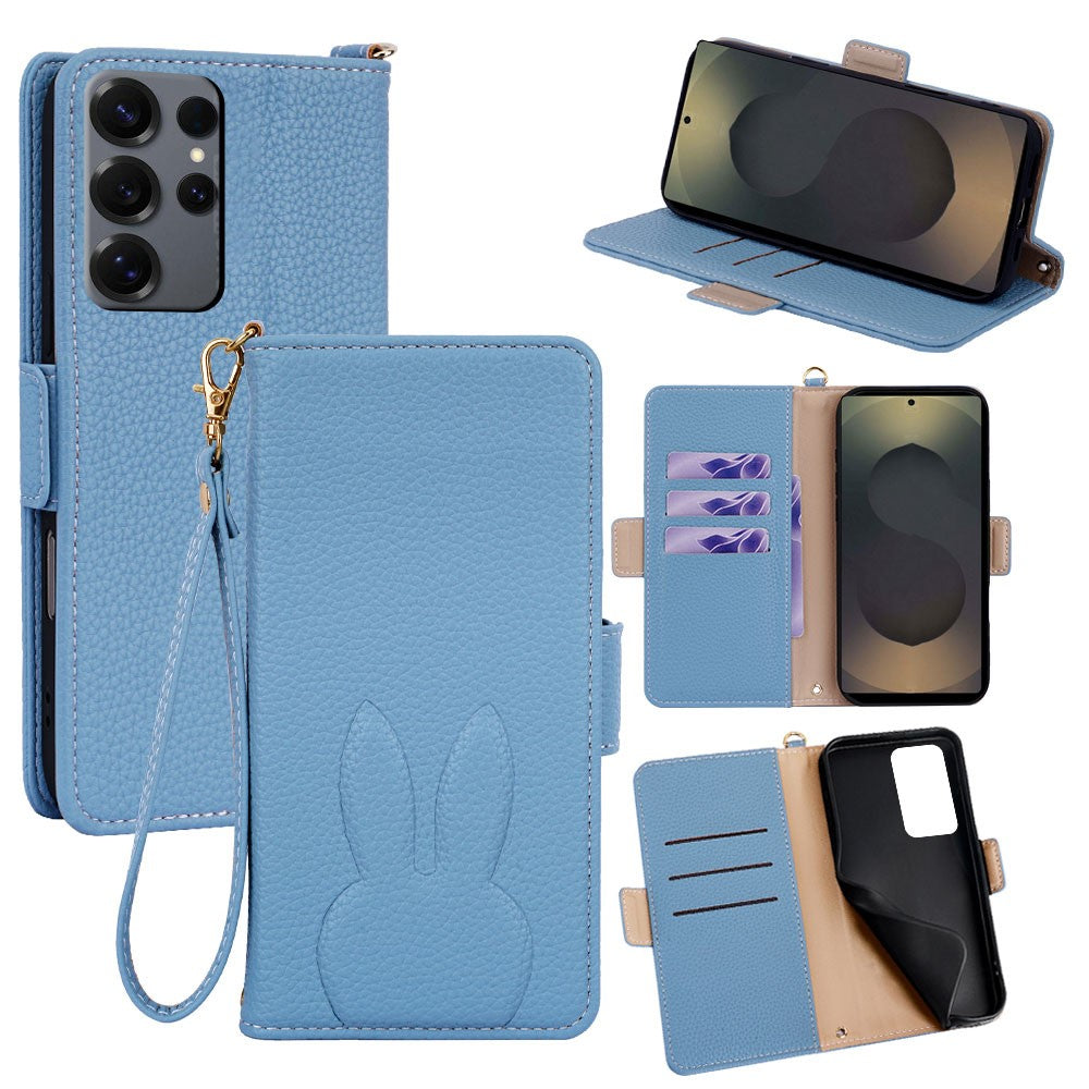 Samsung Galaxy S25 Ultra Plånboksfodral PU-läder med kanintryck och avtagbar handledsrem