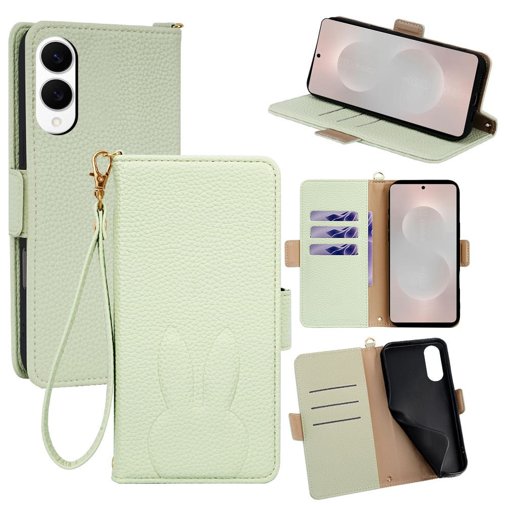 For Samsung Galaxy S25 Edge Wallet Case PU Leather Rabbit Imprinted Phone Cover with Detachable Wrist Strap