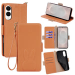For Samsung Galaxy S25 Edge Wallet Case PU Leather Rabbit Imprinted Phone Cover with Detachable Wrist Strap