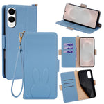 For Samsung Galaxy S25 Edge Wallet Case PU Leather Rabbit Imprinted Phone Cover with Detachable Wrist Strap