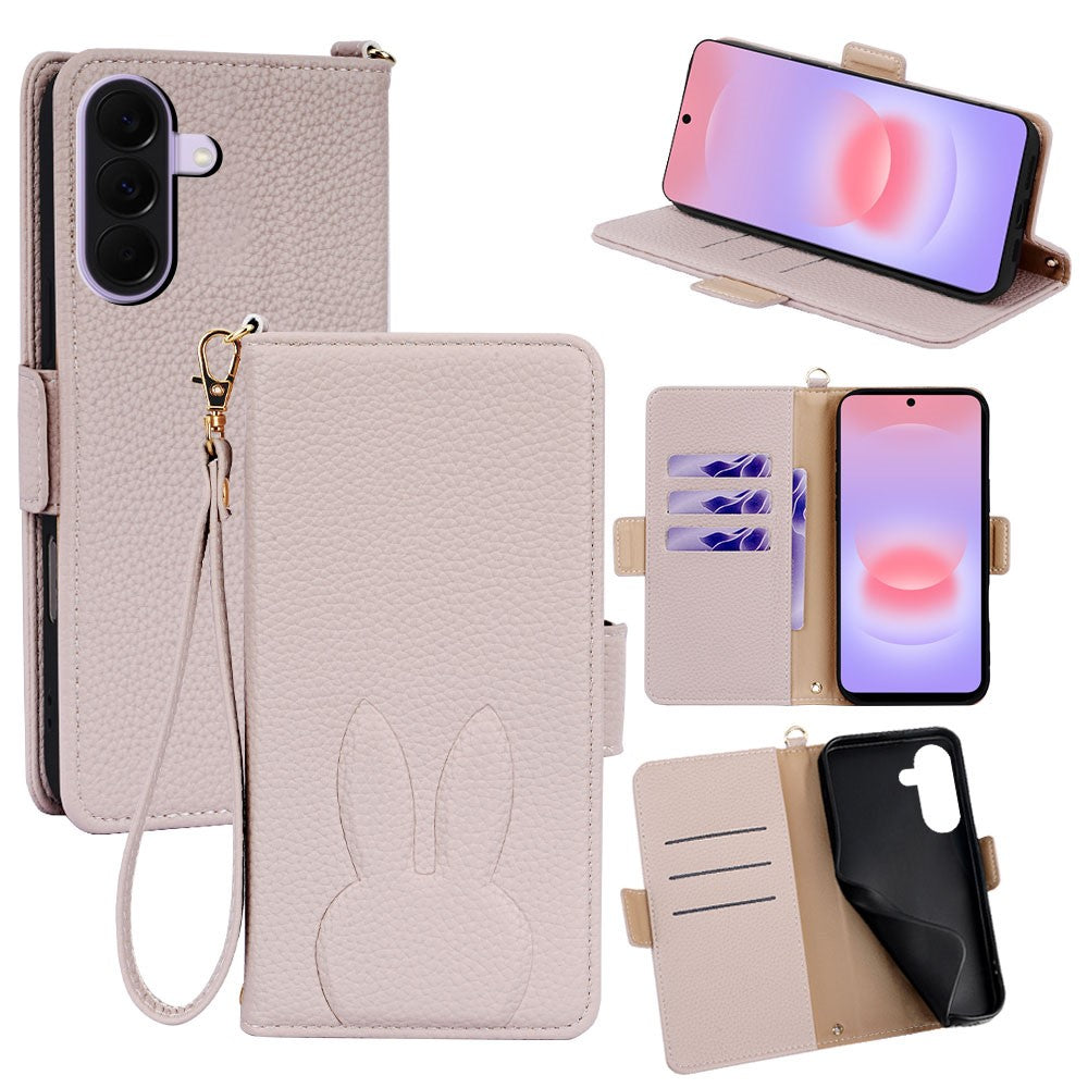 Samsung Galaxy A27 5G Plånboksfodral PU-läder med kanintryck och avtagbar handledsrem