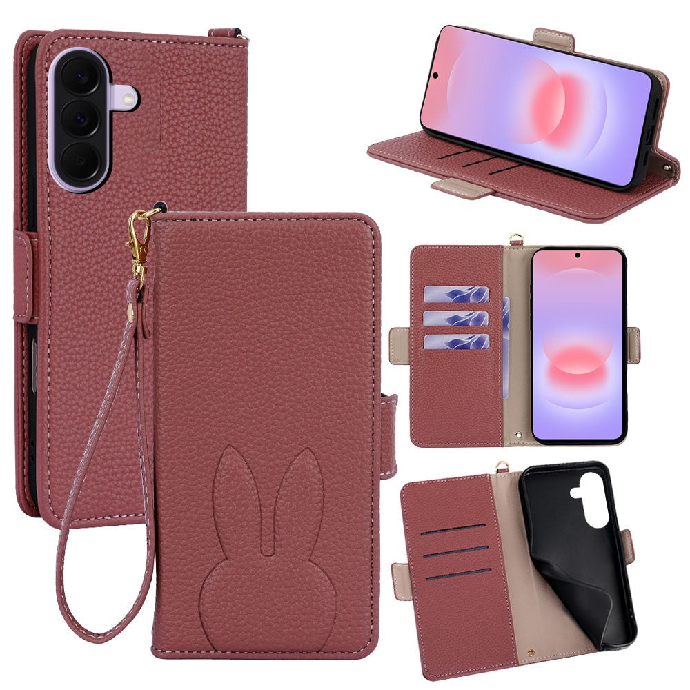 Samsung Galaxy A27 5G Plånboksfodral PU-läder med kanintryck och avtagbar handledsrem