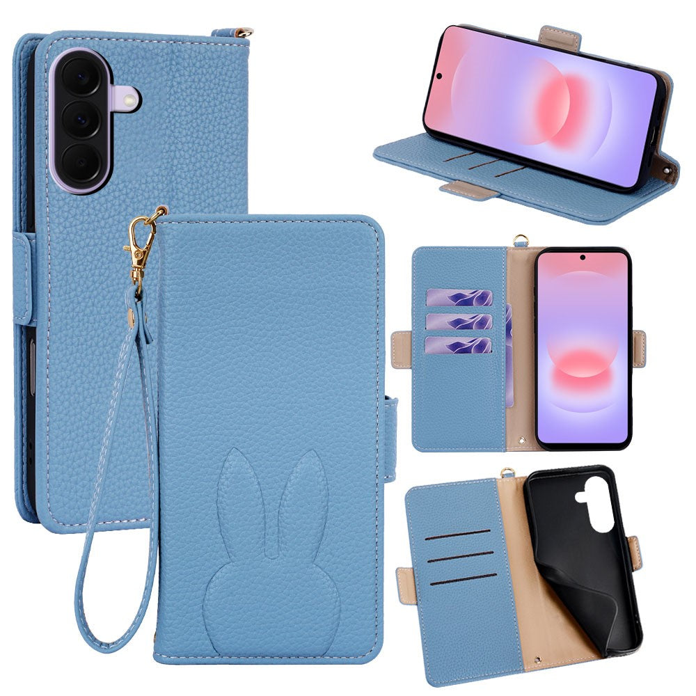 Samsung Galaxy A27 5G Plånboksfodral PU-läder med kanintryck och avtagbar handledsrem