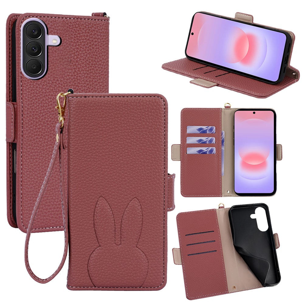 Samsung Galaxy A37 5G Plånboksfodral PU-läder med kanintryck och avtagbar handledsrem