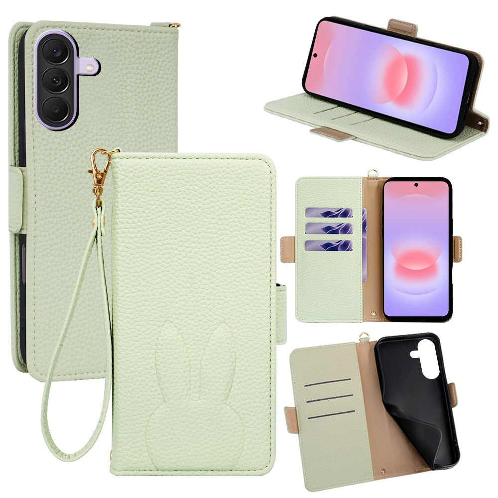 Samsung Galaxy A37 5G Plånboksfodral PU-läder med kanintryck och avtagbar handledsrem