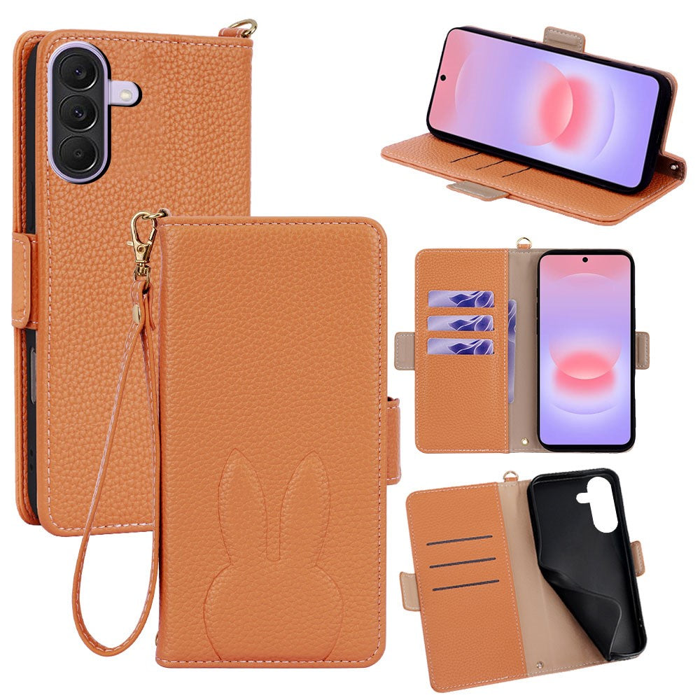Samsung Galaxy A37 5G Plånboksfodral PU-läder med kanintryck och avtagbar handledsrem