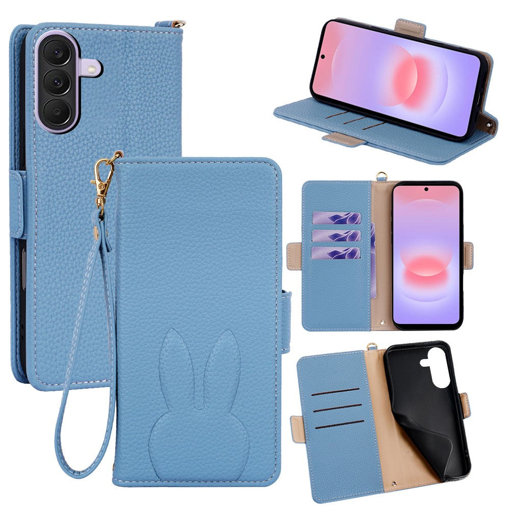 Samsung Galaxy A37 5G Plånboksfodral PU-läder med kanintryck och avtagbar handledsrem