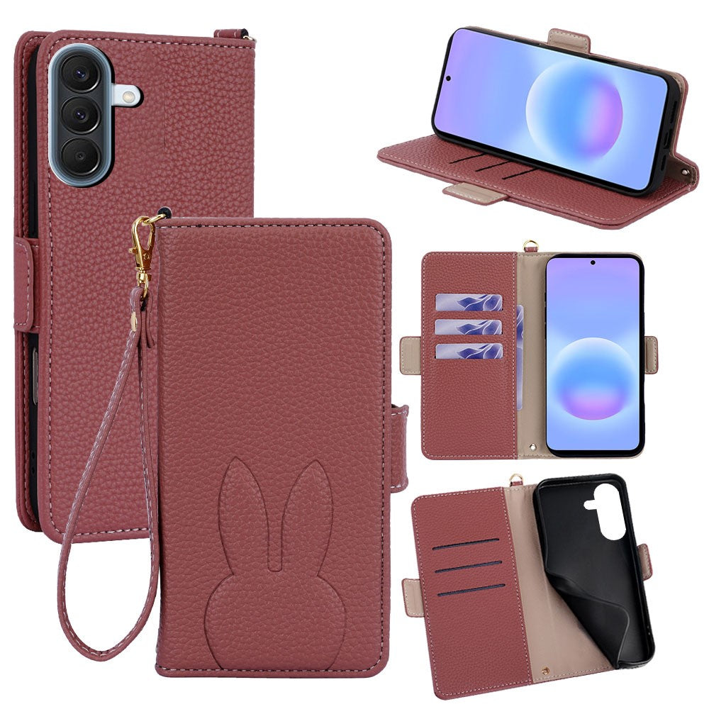 Samsung Galaxy A57 5G Plånboksfodral PU-läder med kanintryck och avtagbar handledsrem