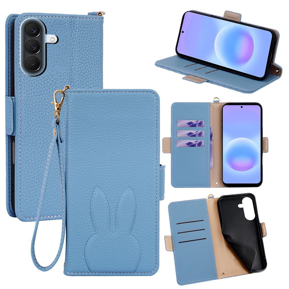 Samsung Galaxy A57 5G Plånboksfodral PU-läder med kanintryck och avtagbar handledsrem