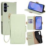 For Samsung Galaxy S25 FE Wallet Case PU Leather Rabbit Imprinted Phone Cover with Detachable Wrist Strap