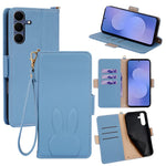 For Samsung Galaxy S25 FE Wallet Case PU Leather Rabbit Imprinted Phone Cover with Detachable Wrist Strap