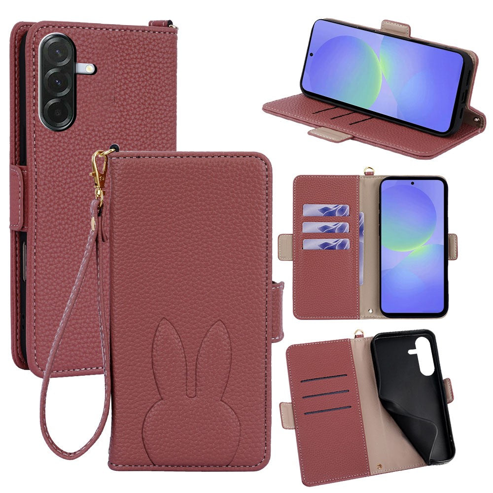Samsung Galaxy A56 5G Plånboksfodral PU-läder med kanintryck och avtagbar handledsrem