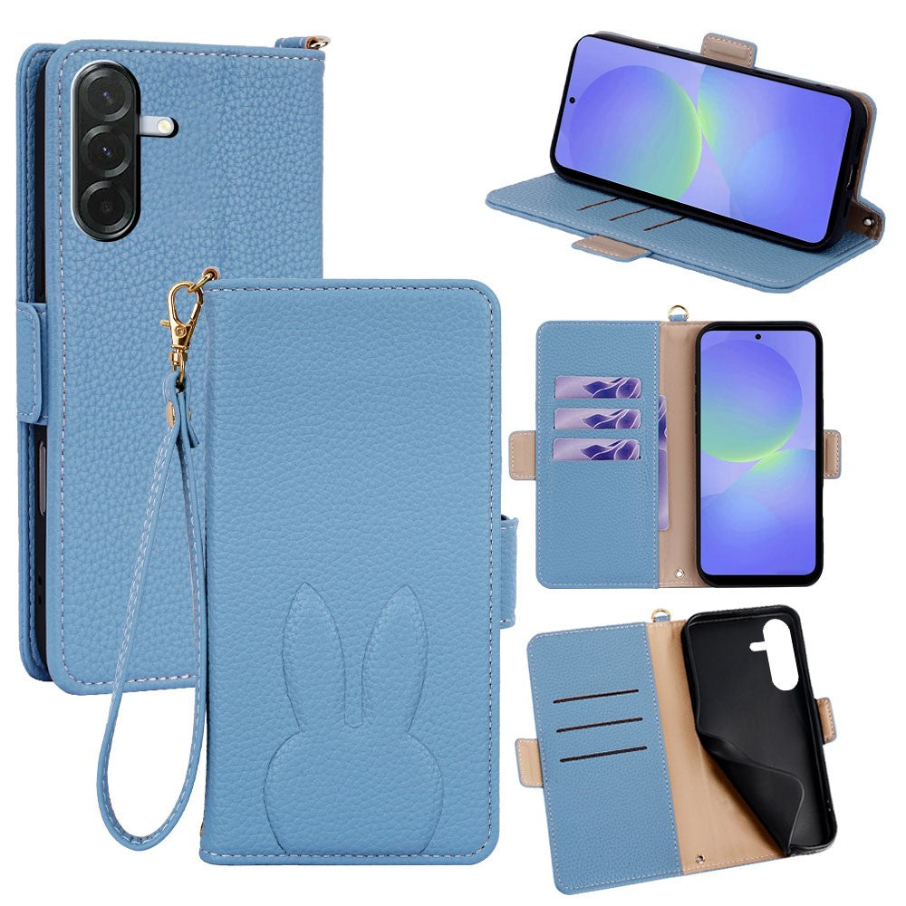 Samsung Galaxy A56 5G Plånboksfodral PU-läder med kanintryck och avtagbar handledsrem