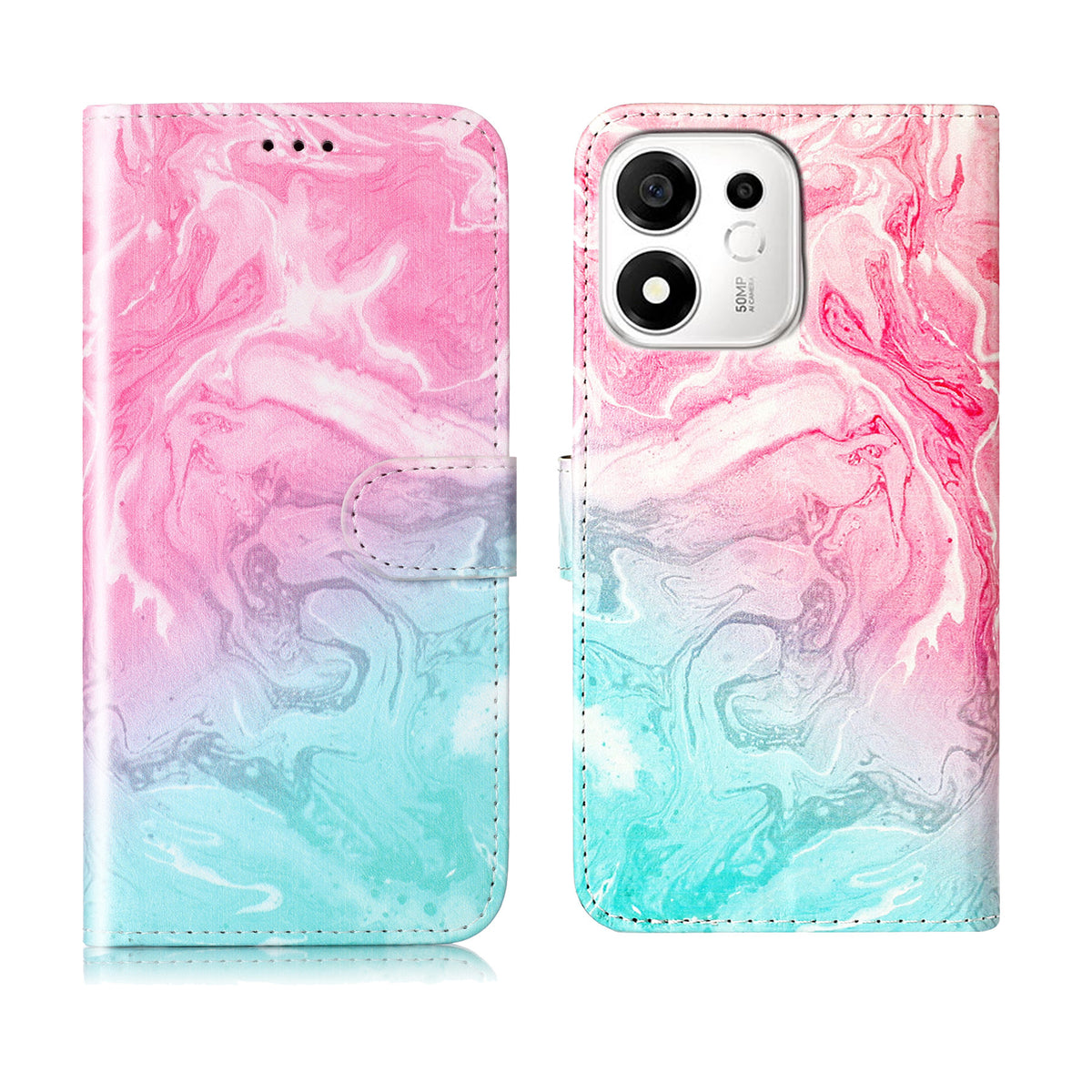 For Honor X7e Plus 5G / Honor 600 Smart 5G Stand Case Marmor Malet Folio Flip Læderpung Telefoncover