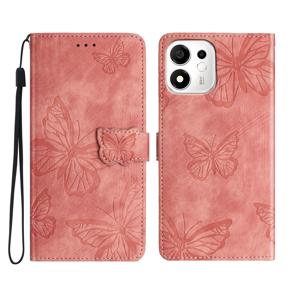 For Honor X7e Plus 5G / Honor 600 Smart 5G Case Butterfly Design Flip Wallet Leather Phone Cover Skin-Touch