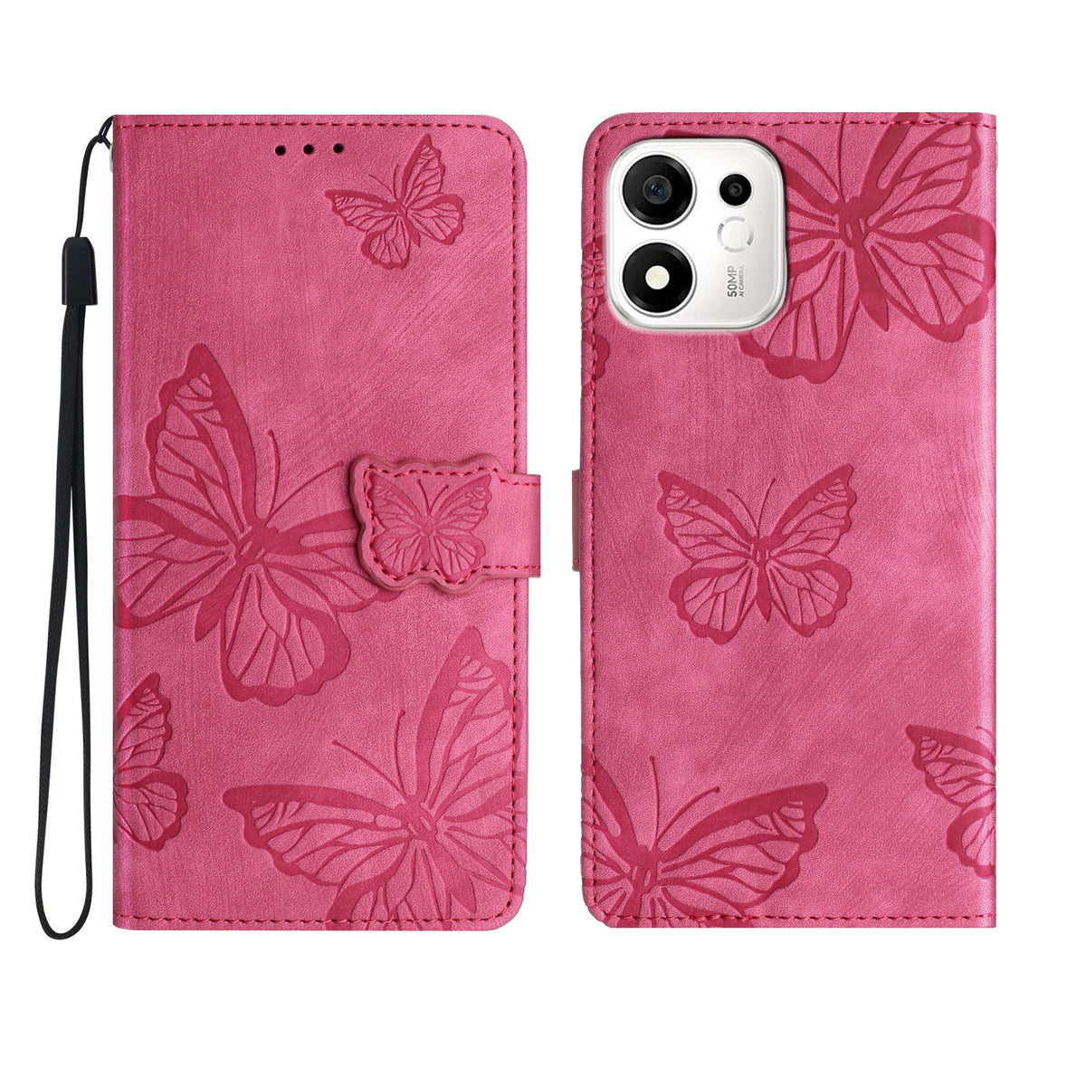 For Honor X7e Plus 5G / Honor 600 Smart 5G Case Butterfly Design Flip Wallet Leather Phone Cover Skin-Touch