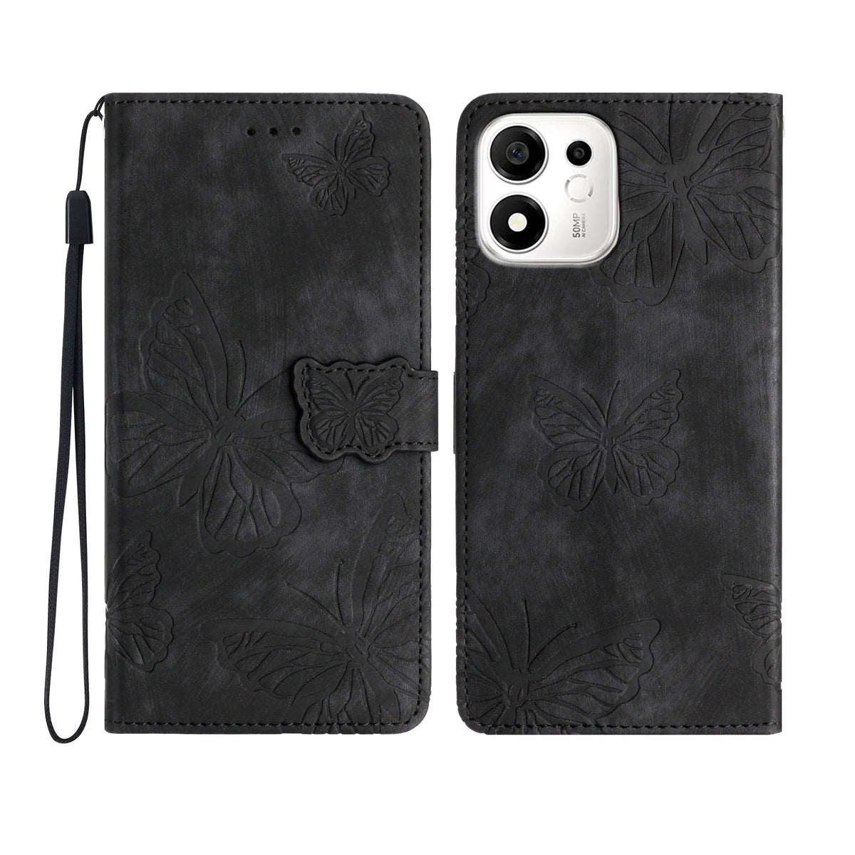 For Honor X7e Plus 5G / Honor 600 Smart 5G Case Butterfly Design Flip Wallet Leather Phone Cover Skin-Touch