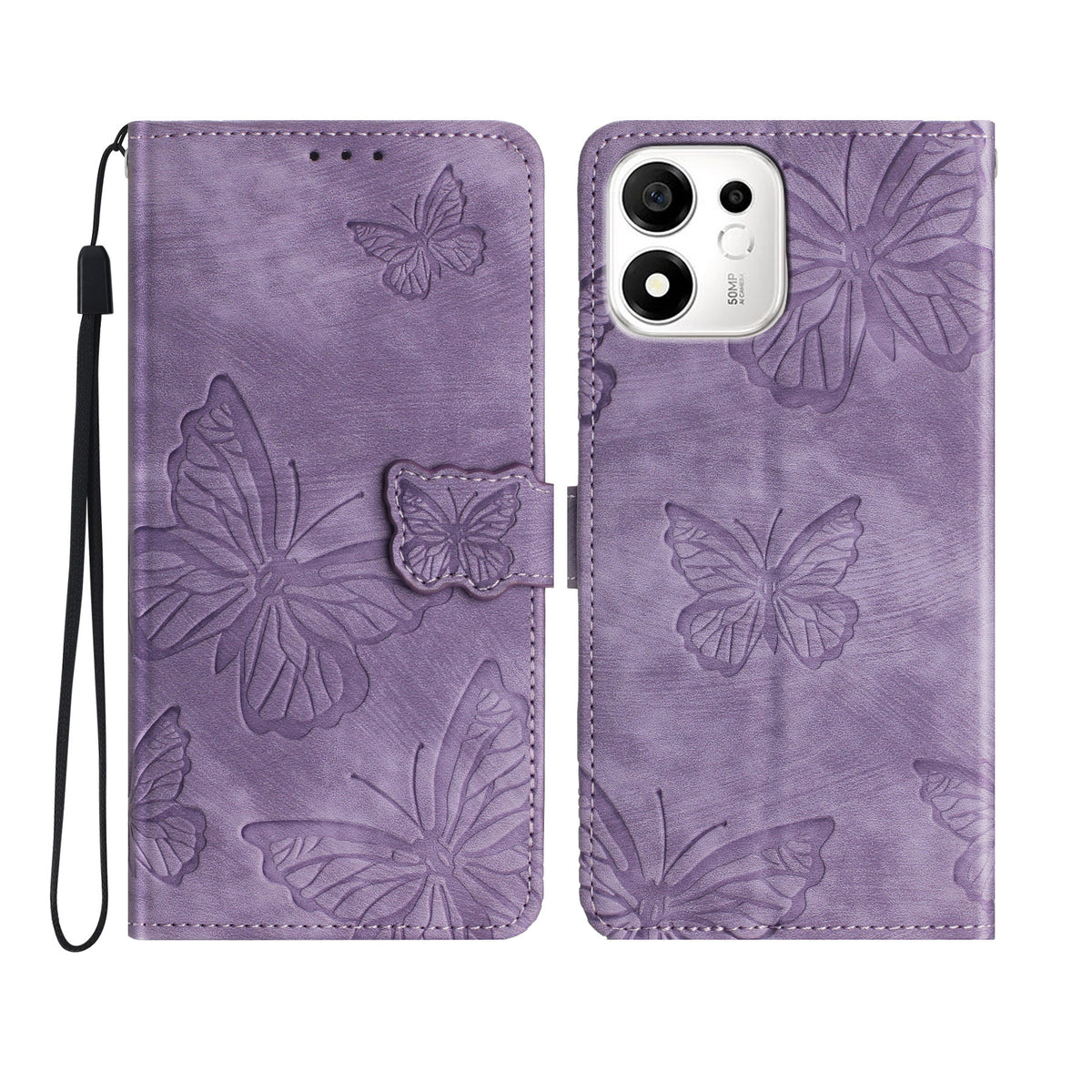 For Honor X7e Plus 5G / Honor 600 Smart 5G Case Butterfly Design Flip Wallet Leather Phone Cover Skin-Touch