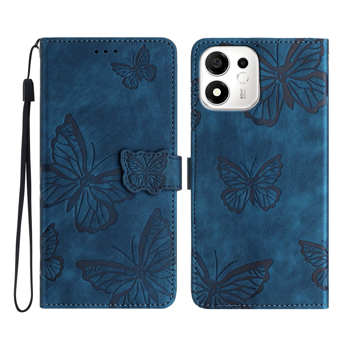 For Honor X7e Plus 5G / Honor 600 Smart 5G Case Butterfly Design Flip Wallet Leather Phone Cover Skin-Touch
