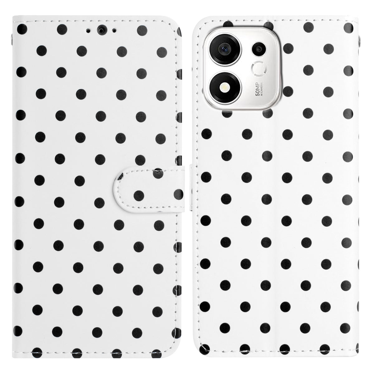 Til Honor X7e Plus 5G / Honor 600 Smart 5G Læderetui Prikket Mønster Pung Stativ Folio Telefoncover
