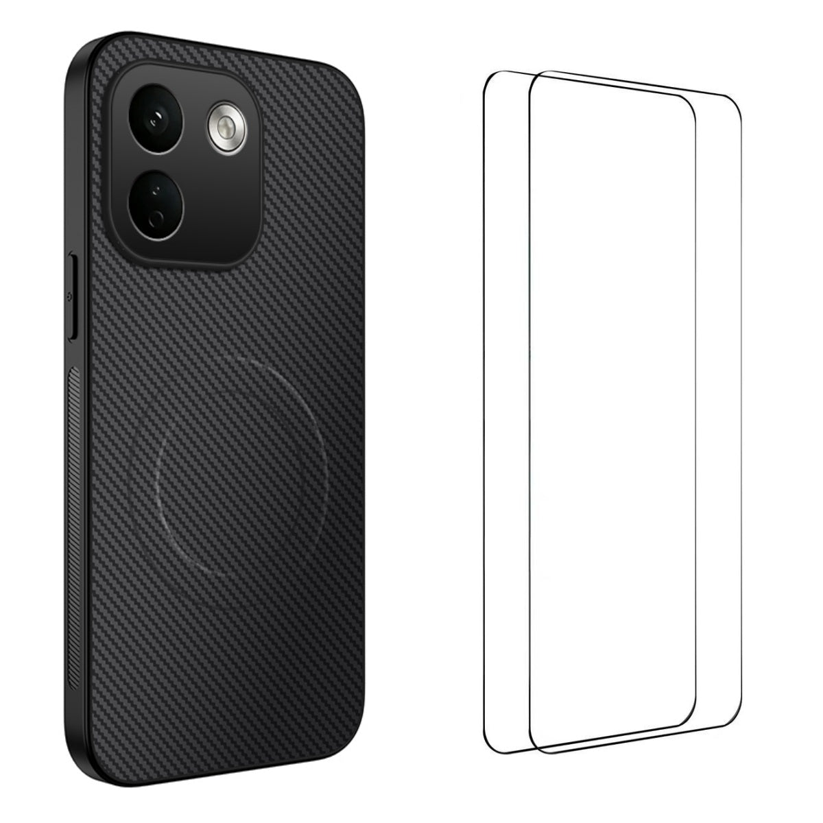 WANLONFENG til Xiaomi Redmi Note 17 Pro Max 5G / Xiaomi Redmi Note 17 Pro+ 5G TQ1-serien, magnetisk etui med kulfiberstruktur, PC- og TPU-mobilcover samt 2 skærmfilm