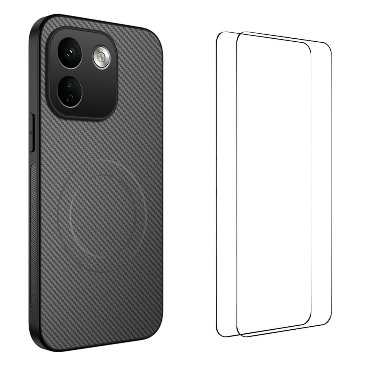 WANLONFENG til Xiaomi Redmi Note 17 Pro Max 5G / Xiaomi Redmi Note 17 Pro+ 5G TQ1-serien, magnetisk etui med kulfiberstruktur, PC- og TPU-mobilcover samt 2 skærmfilm