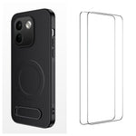 WANLONFENG för Xiaomi Redmi Note 17 Pro Max 5G / Xiaomi Redmi Note 17 Pro+ 5G QT1-serien magnetiskt skal med 2 st. härdat glasfilmer stativ kolfiberstruktur PC TPU mobilskal