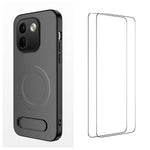 WANLONFENG för Xiaomi Redmi Note 17 Pro Max 5G / Xiaomi Redmi Note 17 Pro+ 5G QT1-serien magnetiskt skal med 2 st. härdat glasfilmer stativ kolfiberstruktur PC TPU mobilskal