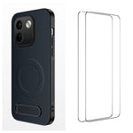 WANLONFENG för Xiaomi Redmi Note 17 Pro Max 5G / Xiaomi Redmi Note 17 Pro+ 5G QT1-serien magnetiskt skal med 2 st. härdat glasfilmer stativ kolfiberstruktur PC TPU mobilskal