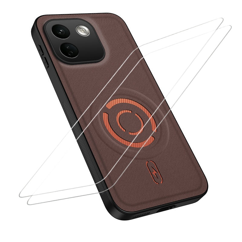 WANLONFENG for Xiaomi Redmi Note 17 Pro Max 5G / Xiaomi Redmi Note 17 Pro+ 5G KJB1 Series Magnetic Case with 2Pcs Tempered Glass Screen Protector Tech Fabric Texture PC+TPU Phone Cover