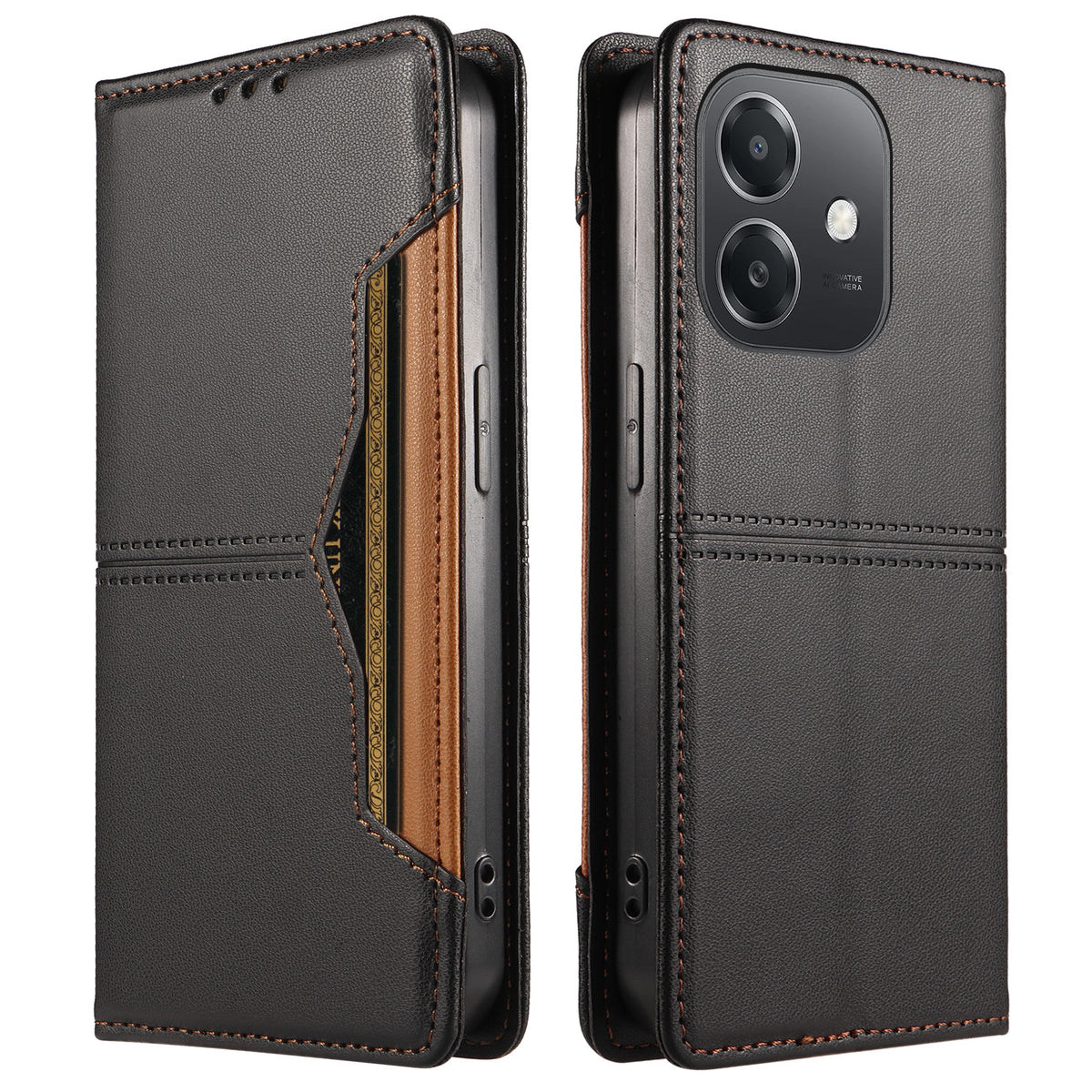 For Oppo A3x 5G (India) / Oppo A3x 4G / Oppo A40 4G / Oppo A40M 4G / Oppo A60 5G / Oppo A5x 5G / Oppo A5i 4G / Oppo A3i 5G / Oppo A3 4G / Oppo A3 5G / Oppo A5x 4G Wallet Case External Card Slot Magnetic Closing Leather Phone Cover