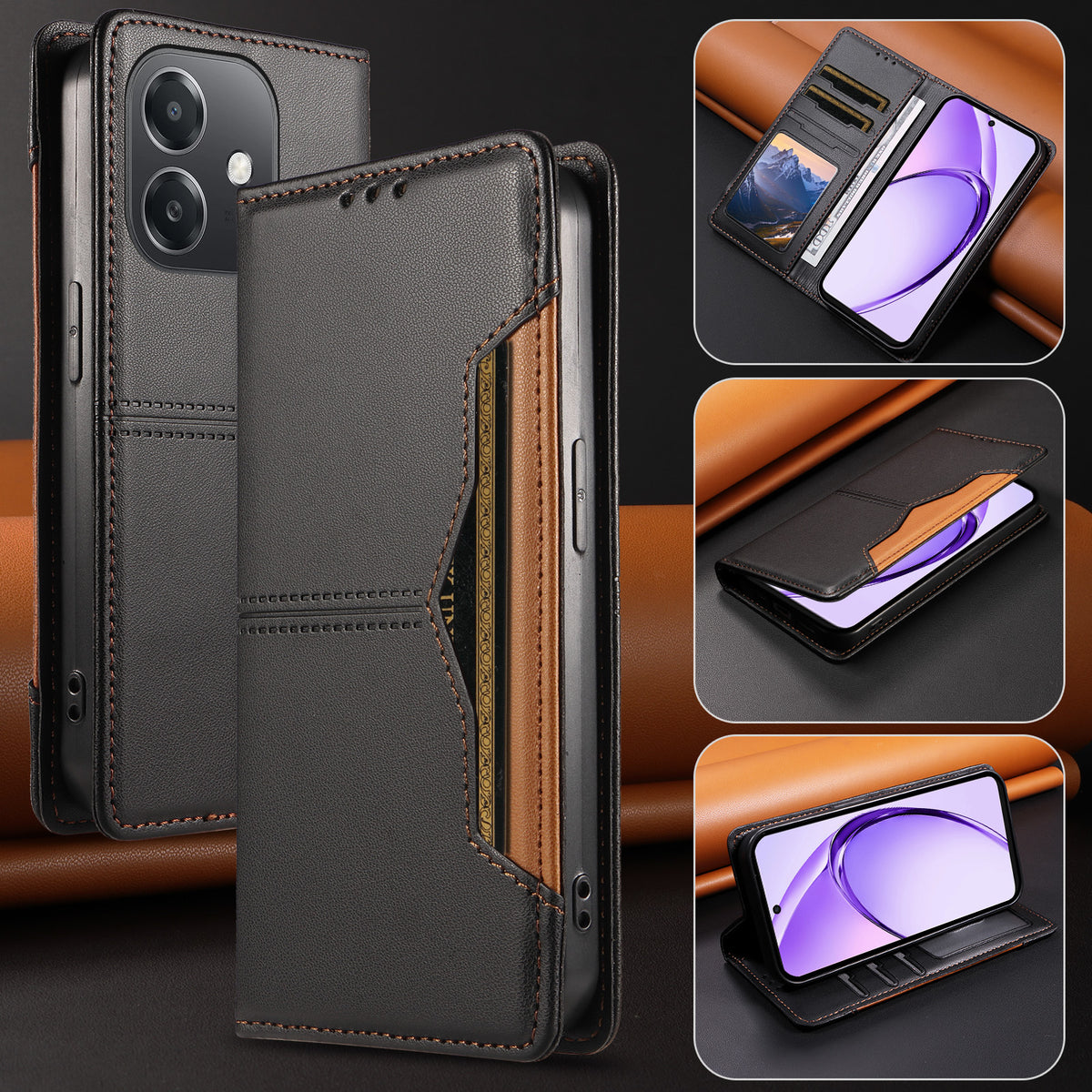 For Oppo A3x 5G (India) / Oppo A3x 4G / Oppo A40 4G / Oppo A40M 4G / Oppo A60 5G / Oppo A5x 5G / Oppo A5i 4G / Oppo A3i 5G / Oppo A3 4G / Oppo A3 5G / Oppo A5x 4G Wallet Case External Card Slot Magnetic Closing Leather Phone Cover