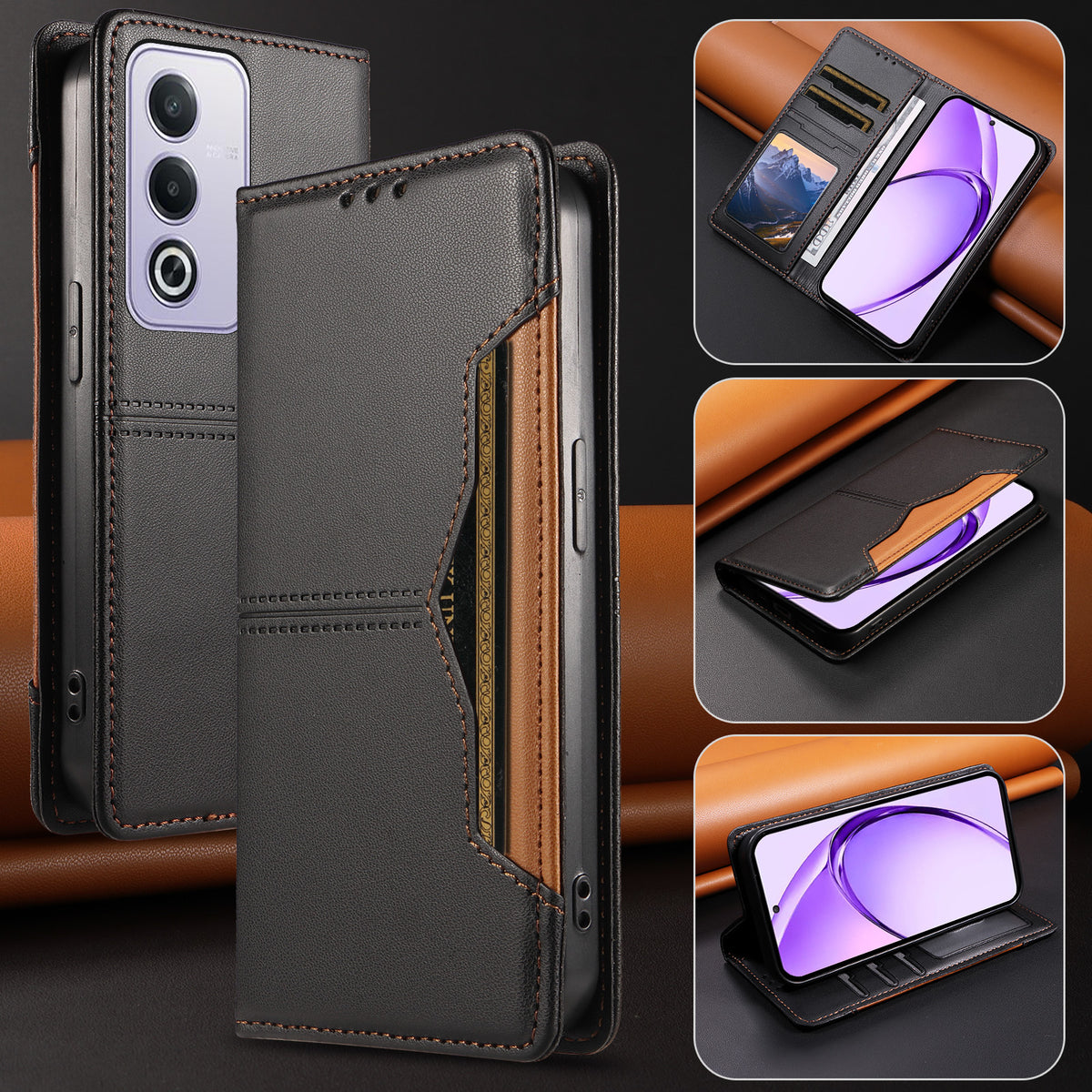 For Oppo A3 Pro (India) 5G / Oppo A3x 5G (China) / Oppo A80 5G / Oppo K12x 5G (Global) / Oppo A3 Pro (Global) 5G Wallet Case External Card Slot Magnetic Closing Leather Phone Cover