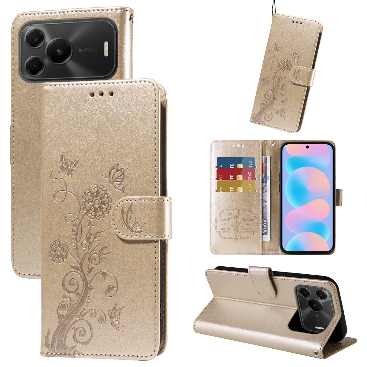 For Huawei nova 16 SE 5G Leather Case Butterfly Floral Imprint Wallet Stand Cover