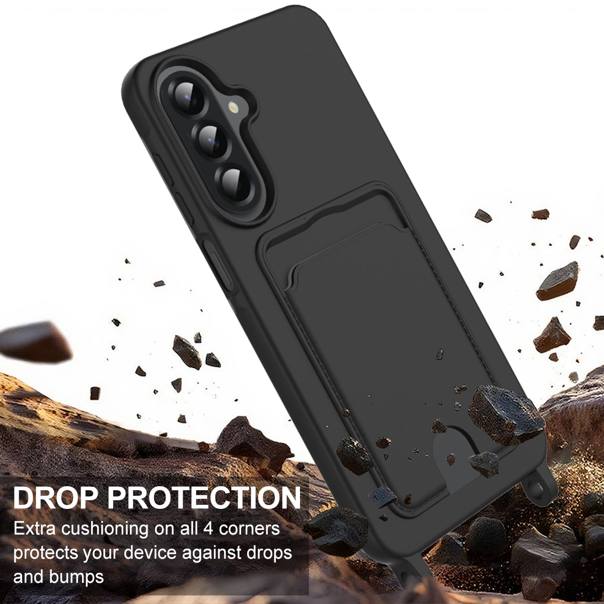 Samsung Galaxy F70 Pro 5G / A27 5G-mobilcover i flydende silikone med kortholder og kort rem