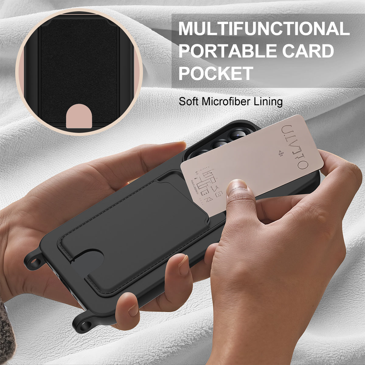Samsung Galaxy F70 Pro 5G / A27 5G-mobilcover i flydende silikone med kortholder og kort rem