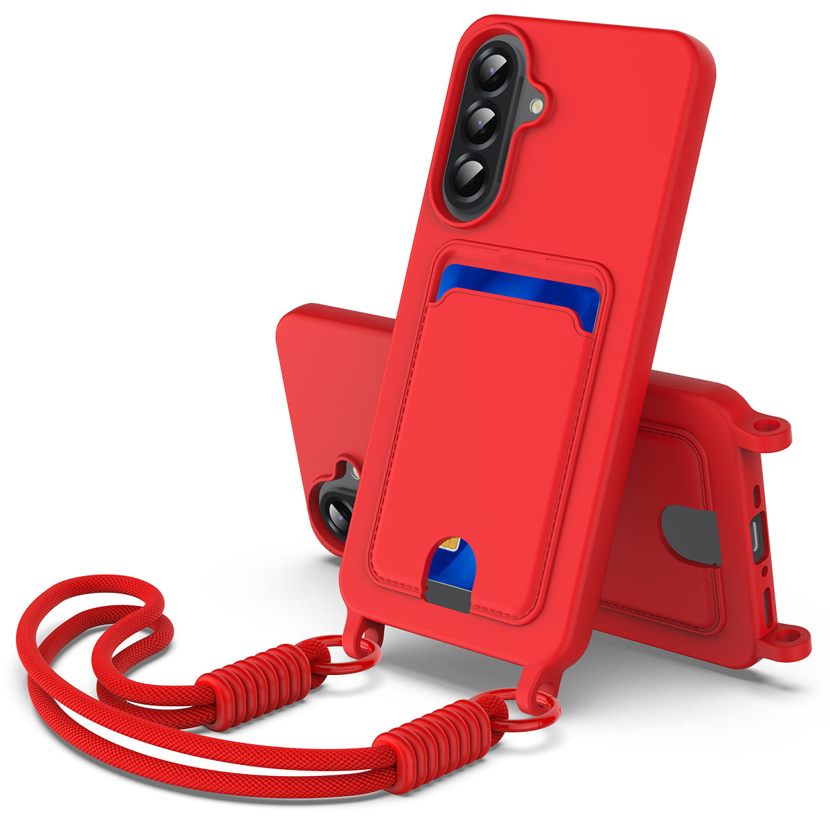 Samsung Galaxy F70 Pro 5G / A27 5G-mobilcover i flydende silikone med kortholder og kort rem