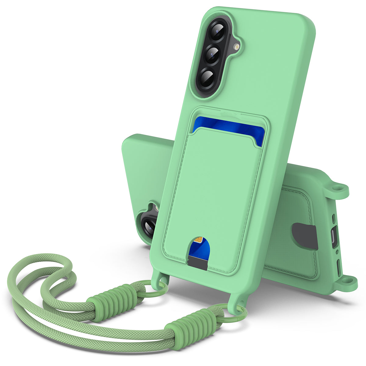 Samsung Galaxy F70 Pro 5G / A27 5G-mobilcover i flydende silikone med kortholder og kort rem