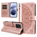 For Xiaomi Redmi Note 17 4G (Global) / Xiaomi Redmi Note 17 (India/China) 5G / Xiaomi Redmi Note 17 5G (Global) Wallet Case Embossed Mandala Pattern PU Leather + TPU Cover with Wrist Strap