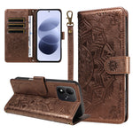 For Xiaomi Redmi Note 17 4G (Global) / Xiaomi Redmi Note 17 (India/China) 5G / Xiaomi Redmi Note 17 5G (Global) Wallet Case Embossed Mandala Pattern PU Leather + TPU Cover with Wrist Strap