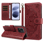For Xiaomi Redmi Note 17 4G (Global) / Xiaomi Redmi Note 17 (India/China) 5G / Xiaomi Redmi Note 17 5G (Global) Wallet Case Embossed Mandala Pattern PU Leather + TPU Cover with Wrist Strap