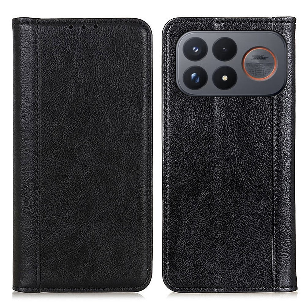 Xiaomi Poco F9 Ultra 5G / Redmi K100 Pro Max 5G (Kina) Stativskal Split Leather Litchi Texture Plånboksfodral